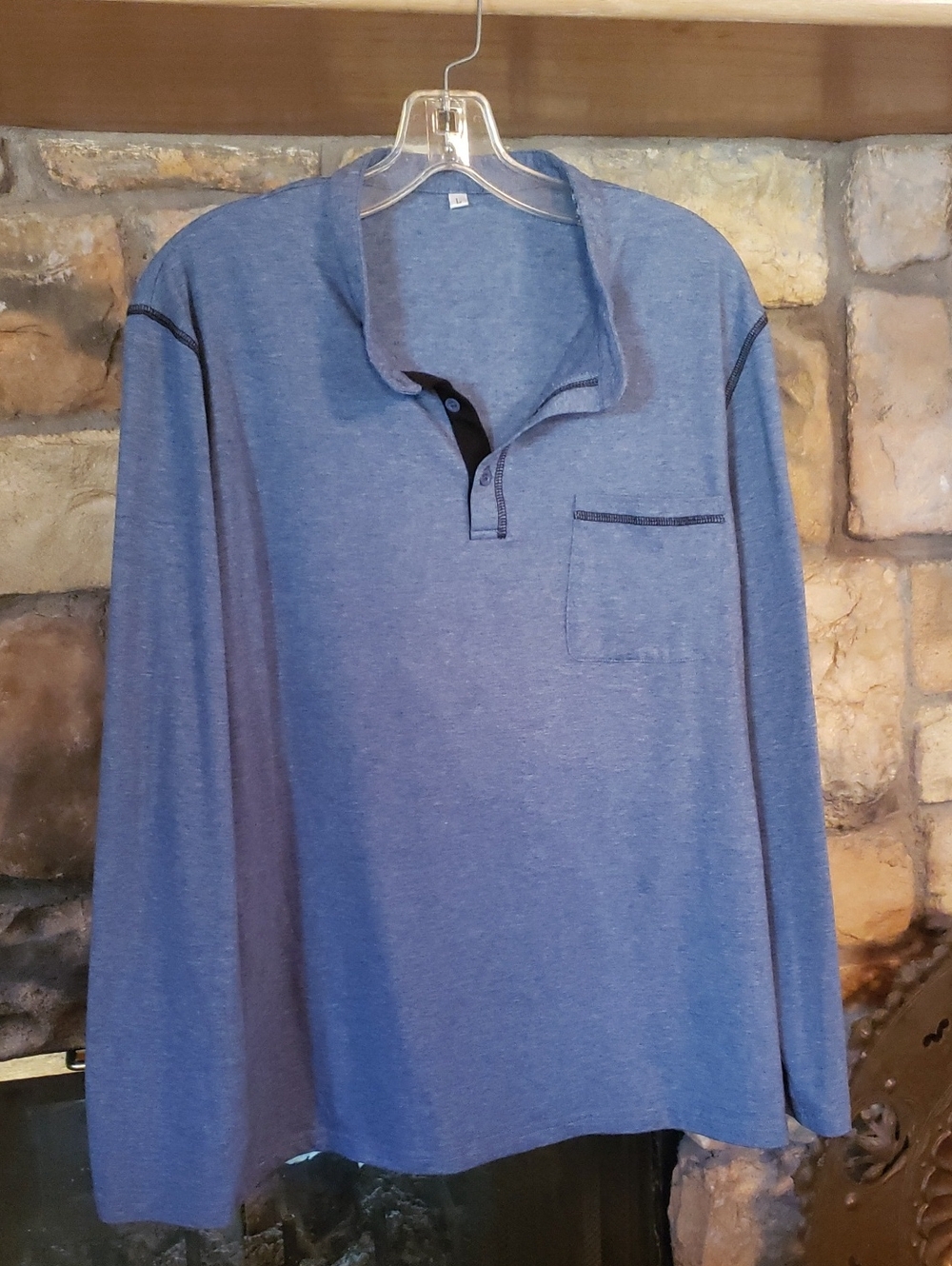 Source Unknown Men's Long-Sleeve Heather Blue Polo Henley